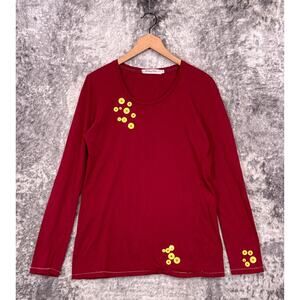 Johnny Was Shirt XL Womens Pete Greta Red Button Detail Long Sleeve Top